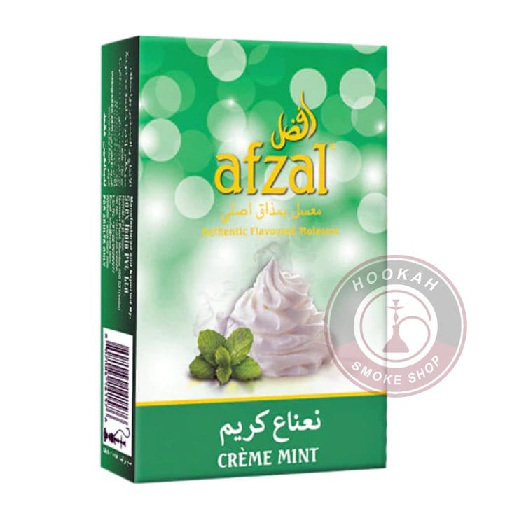 Afzal Tobacco Hookah Molasses Shisha Flavor, Creme Mint, Afzal Creme Mint Hookah Flavor 50g Pack, Afzal Creme Mint Thick Smoke Clouds, Premium Afzal Creme Mint Fine Cut Hookah Tobacco